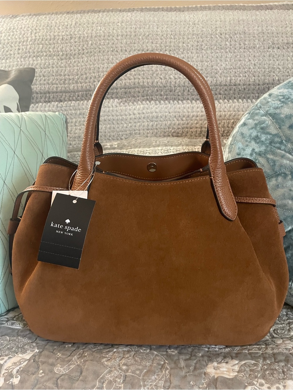 Kate Spade Large Suede Dumpling Satchel Bag w/ Removable Strap - Picture 4 of 9